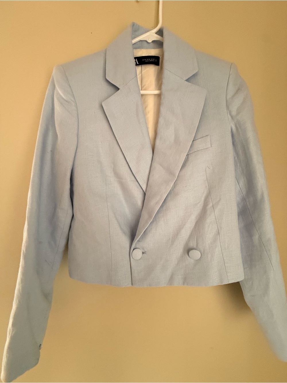 Zara Pale Blue Cropped Double-Breasted Blazer